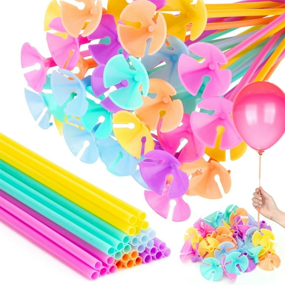 Plastic Colorful Balloon Sticks Tutuviw 40 Pcs Reusable Balloon Holders and Cups Balloon Stakes Birthday Graduation Prom Baby Shower Party Decoration Supplies (Rainbow Color)