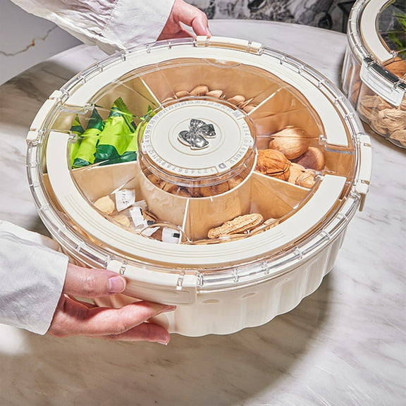 Plastic Compartment Storage Box 11.4x11.4x3.7" Khaki Plastic Octagon Candy Box with Deer Handle Multi-Compartment Snack Organizer for Dried Fruit Nuts and Office Supplies(1Pcs) NCHKUN