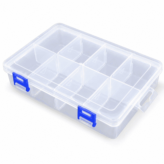 Plastic Compartment Storage Box With Adjustable Divider Removable Grid Compartment for Jewelry Small Accessories Hardware Fitting (8 Grids-Large x 1 Pack)