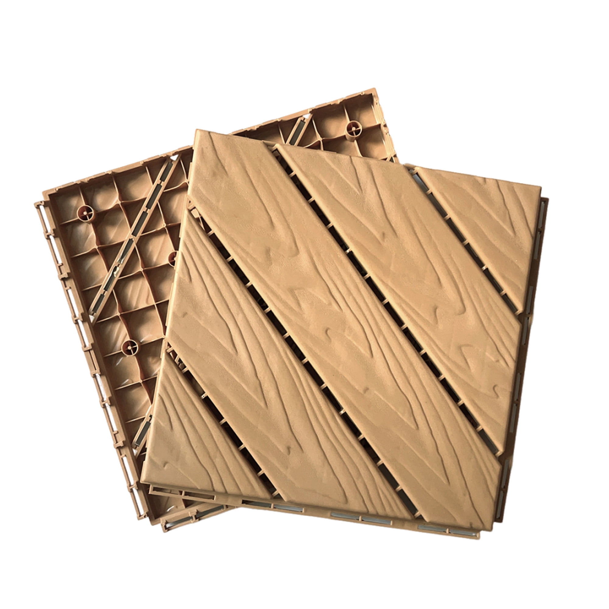 Plastic Composite Decking Tiles for Patios Balconies Rooftops and Decks, Set of 35 Pcs 12x12in,Tilted Stripe Natural Wood Color