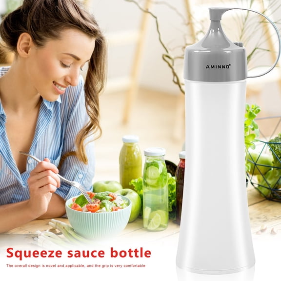 Plastic Condiment Container 400ml, BPA Free Seasoning Jar for Syrup Honey Cream, Precision Tip Pouring Bottle for Kitchen, 1PC, Gray