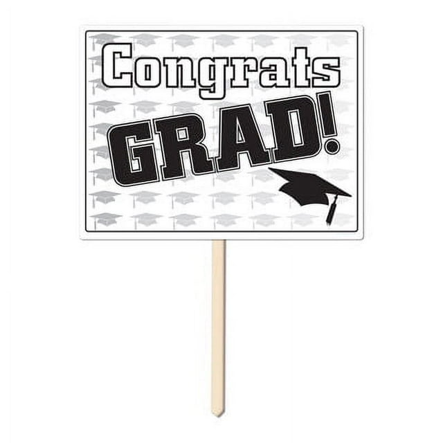 Plastic Congrats Grad Yard Sign-Black