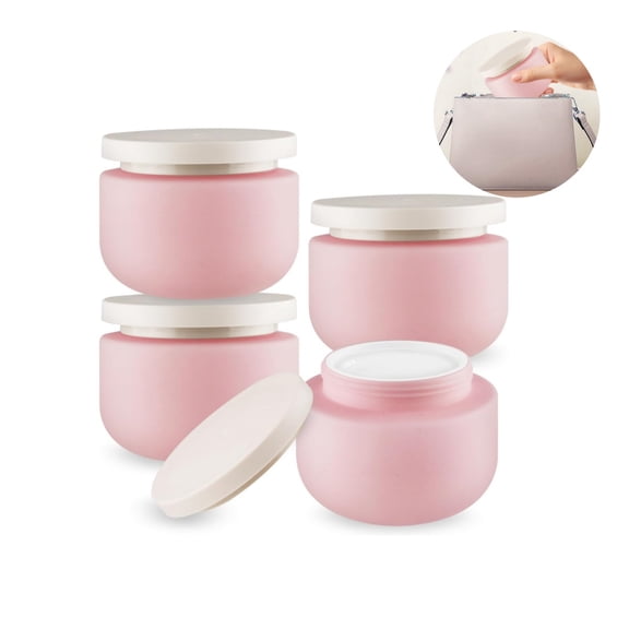 Plastic Container,Travel Make Up Storage Pot,250ml/8oz Leak Proof Cosmetic Container,4pcs Wide Mouth Cosmetic Bottles for Home,Office,Pink