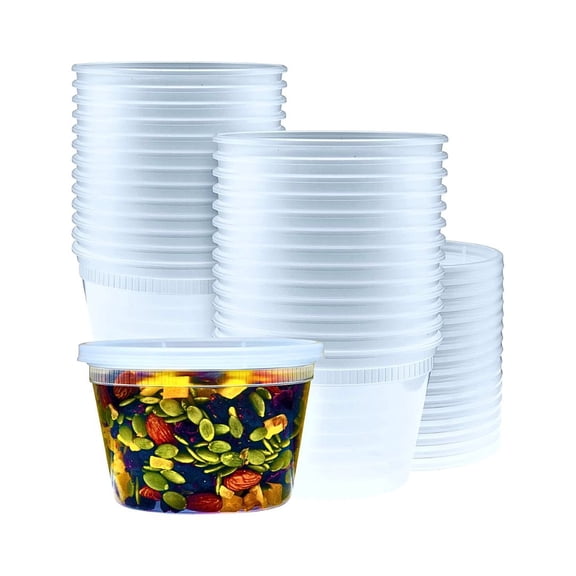 Plastic Containers with Lids,16 oz. 50 Pack, Disposable Clear Lunch Containers Leakproof, Deli Round Food Storage Containers, Freezer Containers for Food