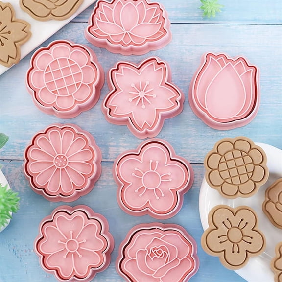 Plastic Cookie Cutters Molds - 8 Pack Biscuit Dough Set for Baking Cake Decorating Fondant Chocolate Candy - Eid Flower Petal Shape Kitchen Tools for Homemade Pastry Craft
