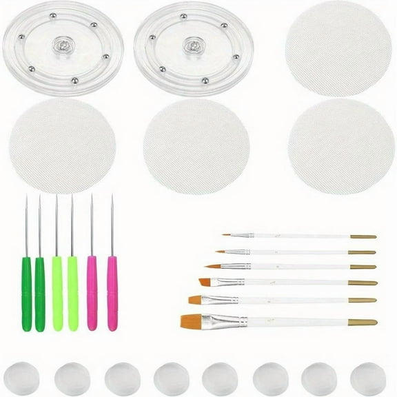 Plastic Cookie Decorating Supplies Set With Acrylic Turntable Fondant Brushes Icing Scribe Needles For Pastry Making And Cake Decoration With Painting Knife Set Spatula Palette Knife