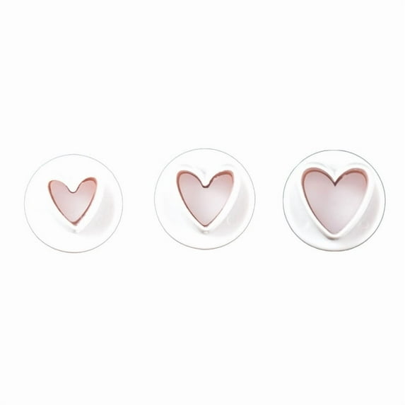 Plastic Cookie Fondant Stamper Set Biscuit Cookie Stamp Impress Round with Heart Pattern White 42~53mm 3pcs/set