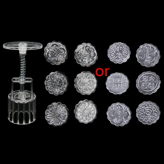 Plastic Cookie Stamps Clear Flower Pattern Mooncake Mold Hand-Pressure Moon Cake Maker DIY Pastry Tool for Mid-Autumn