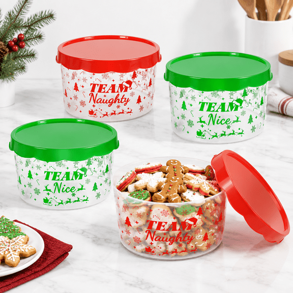 Plastic Cookie Storage Jars with Lids, 12 Pack, Festive Holiday Design