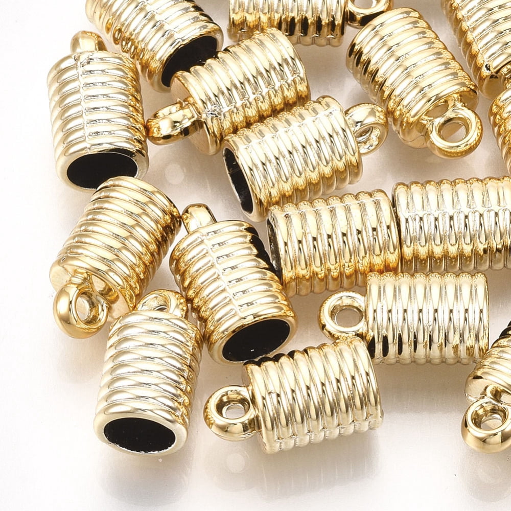 Plastic Cord Ends End Caps Column Golden 14x8mm Hole: 1.6mm Inner Diameter: 6mm