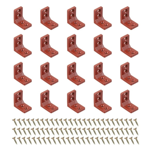 Uxcell Plastic Corner Braces 1.06x1.06x0.65", 20 Pack L-Shape Bracket Right Angle Board Holder Shelf Support with Screws, Brown