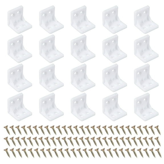 Uxcell Plastic Corner Braces 1.06x1.06x1.07", 20 Pack L-Shape Bracket Right Angle Board Holder Shelf Support with Screws, White