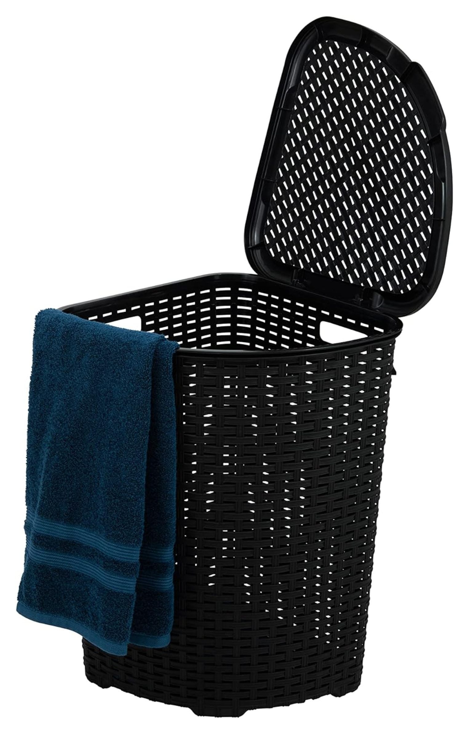 Plastic Corner Laundry Hamper with Lid, Curved Designed Laundry Basket, Triangle Black Cloths