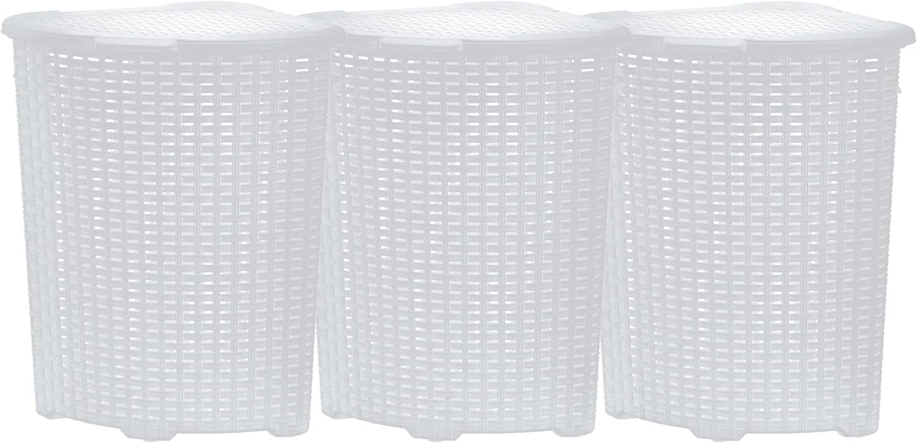 Plastic Corner Laundry Hamper With Lid, Curved Designed Laundry Basket, 3 Pack Triangle White