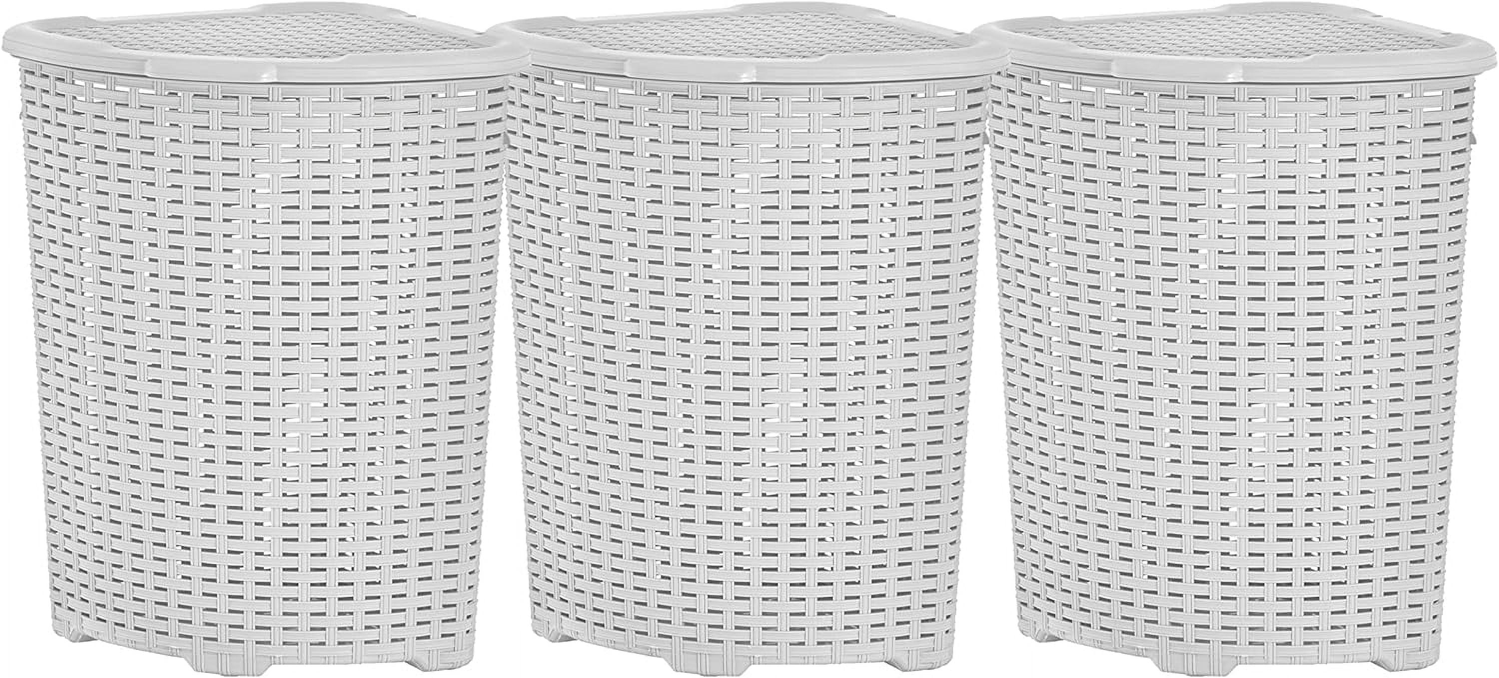 Plastic Corner Laundry Hamper With Lid, Curved Designed Laundry Basket, Wicker Design, 50 Liter