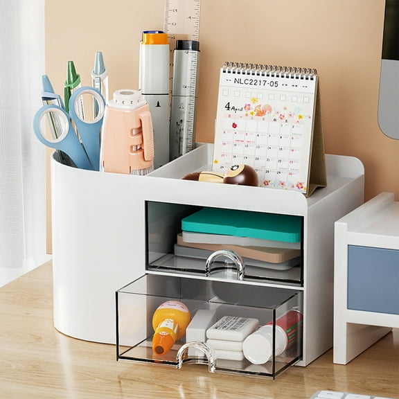 Plastic Cosmetic Organizer Box with Drawers | Desktop Small Item Storage for Makeup, Jewelry & Accessories | White Multipurpose Vanity Organizer - 7.08x3.74x4.13 Inches