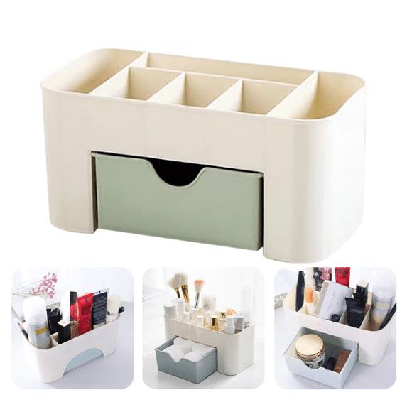 Plastic Cosmetic Organizer Makeup Countertop Display Case Desktop Cosmetic Box with Small Drawer Multifunctional Desk Make up Tray