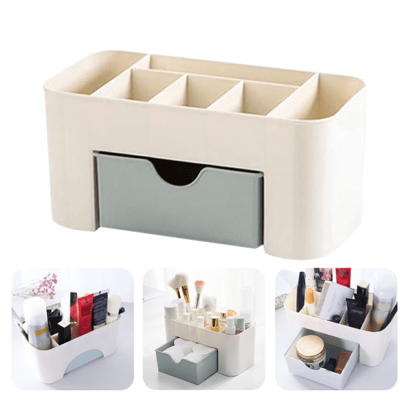 Plastic Cosmetic Organizer Makeup Countertop Display Case Desktop Cosmetic Box with Small Drawer Multifunctional Desk Make up Tray