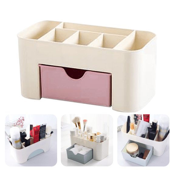 Plastic Cosmetic Organizer Makeup Countertop Display Case Desktop Cosmetic Box with Small Drawer Multifunctional Desk Make up Tray