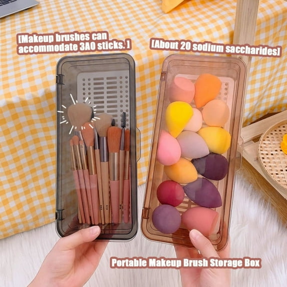 Plastic Cosmetic Storage Organizer Box Containers, Hinge Lid for Bedroom, Bathroom Vanity Shelf, Cabinet, Holds Masks, Palettes, Lotion, Astringents, Nail Polish
