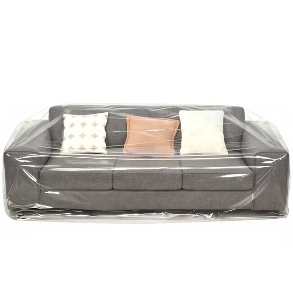 QianSai Plastic Couch Cover for Moving, 142" L x 53" W Sofa Cover Protector, Furniture Cover for Storage Waterproof Furniture Moving Bags, Clear