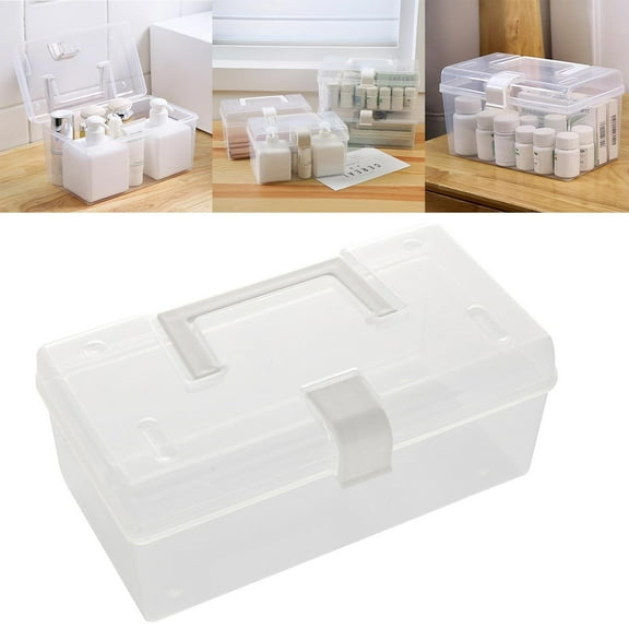 Plastic Craft Storage Container Bins with Lids, Stackable Small Art & Office Supply Organizer Tote Bins & Boxes with Handle, for Home & University, 1 Pcs, 9.06x4.53x3.74"