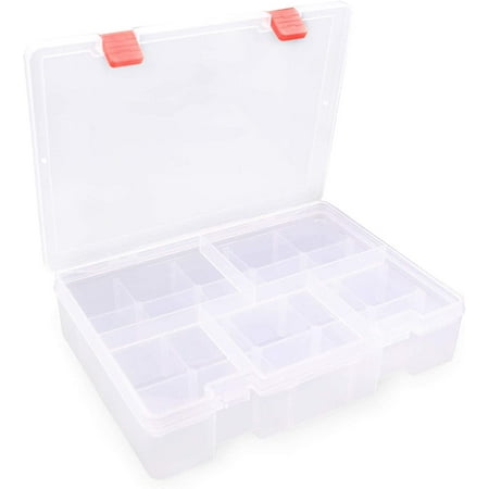 Plastic Creative Options Storage Containers with Adjustable Dividers,Plastic Storage Box with 18 Removable Grids,Jewelry Organizer Compartments for Cosmetics Craft, Toy, Fuse Beads, Washi Tapes