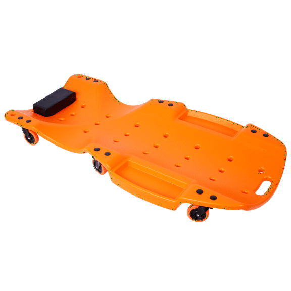Plastic Creeper 48 Inch - Blow Molded Ergonomic HDPE Body with Padded Headrest & Dual Tool Trays - 440 Lbs Capacity ORANGE,