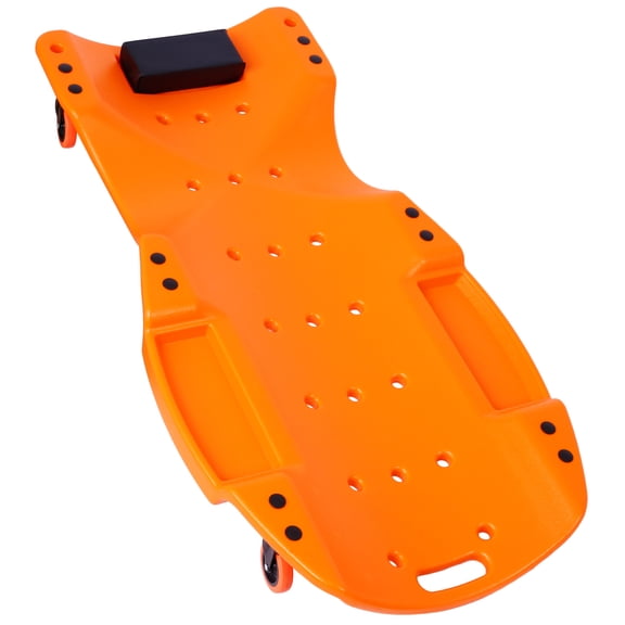 Plastic Creeper 48 Inch - Blow Molded Ergonomic HDPE Body with Padded Headrest & Dual Tool Trays - 440 Lbs Capacity ORANGE