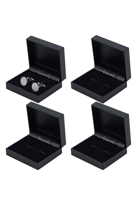 Plastic Cufflink Storage Gift Boxes Rectangle Black 7.8x6.8x3cm
