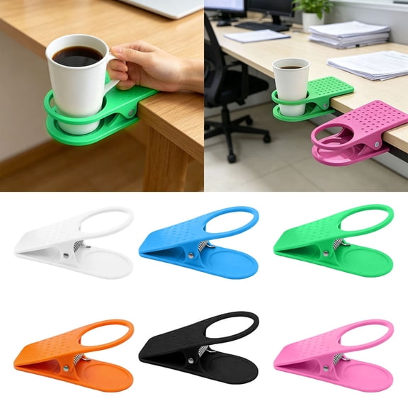 Plastic Cup Holder Clip-On, Desk Table Drink Water Coffee Mug Clip, Portable Side Table Storage Rack, orange Fixed Clip for Home Office, Universal Caddy for Cups, Bottles, and Mugs