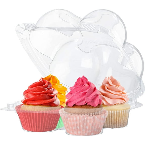 Plastic Cupcake Containers Boxes | 4 Compartment 50 Pack | Disposable High Dome Cupcake Holder With Lid Bulk | Extra Sturdy And Stackable Cupcake Boxes | Durable Muffin Packaging Transporter To Go
