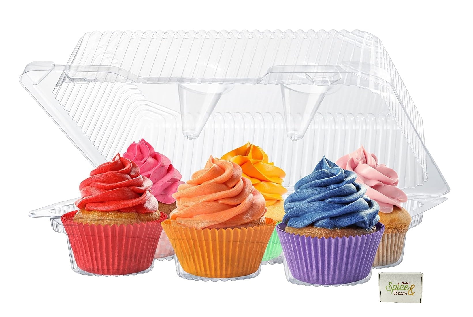 Plastic Cupcake Containers Boxes | 6 Compartment | Disposable High Dome Cupcake Holder With Lid | Extra Sturdy Stackable Cupcake Boxes | Durable Muffin Packaging Transporter To Go | 40 Pack