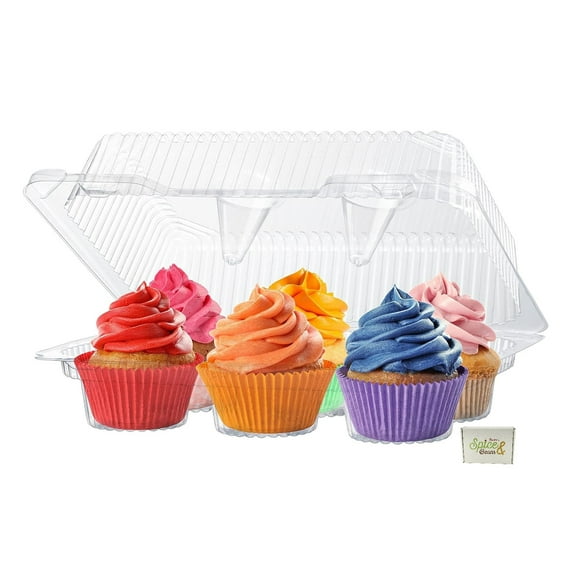Plastic Cupcake Containers Boxes | 6 Compartment | Disposable High Dome Cupcake Holder With Lid | Extra Sturdy Stackable Cupcake Boxes | Durable Muffin Packaging Transporter To Go | 40 Pack