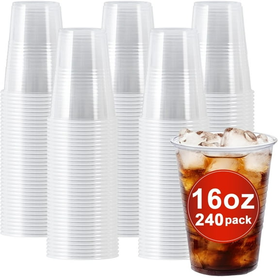 Plastic Cups 16 oz, 240 Pack - Clear Plastic Cups Disposable, Cold Drinking, Ice Coffee Cup for Party, Birthday, Holiday, Events & Everyday Use,Cold,Hot
