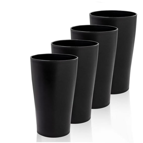 Plastic Cups 16OZ Set of 4, Unbreakable Drinking Cups Reusable, Alternative to Plastic Cups Reusable, Dishwasher Safe Cups for Kitchen Water Cups (Black)