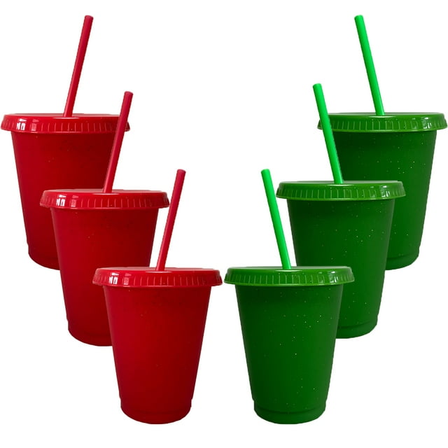 Plastic Cups with Lids and Straws, 17 oz 6Pack Reusable Tumblers for