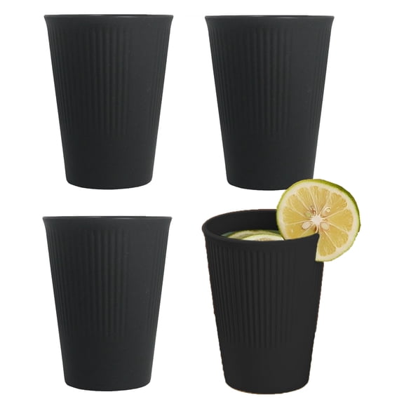 Plastic Cups Reusable 12 OZ -Reusable Drinking Glasses Cups Bulk, Wheat Straw Cups, Stackable Drink Tumblers, Unbreakable Drinking Cups for Kitchen - BPA Free & Dishwasher Safe(4 Pack,Black)