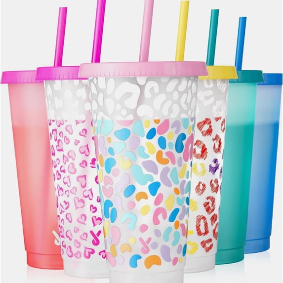 Store Cup Inverted Plastic Cups with Lids and Straws with 6 Pack Color Changing Cups and ...