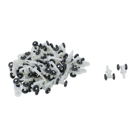 Plastic Curtain Track Rail Carrier Rollers 14mm Dia Wheel Black White 50 Pcs
