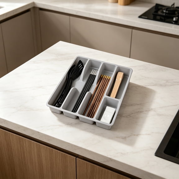 Plastic Cutlery Tray Adjustable Utensil Organizer Drawer Divider for Kitchen Silverware Fork Knife Spoon