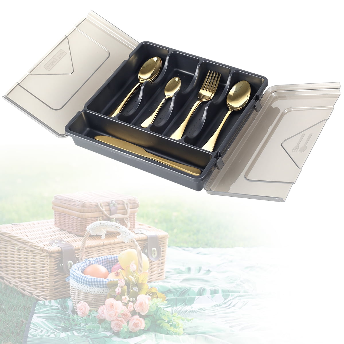 Plastic Cutlery Tray for Kitchen Drawers Portable Cutlery Holder with ...