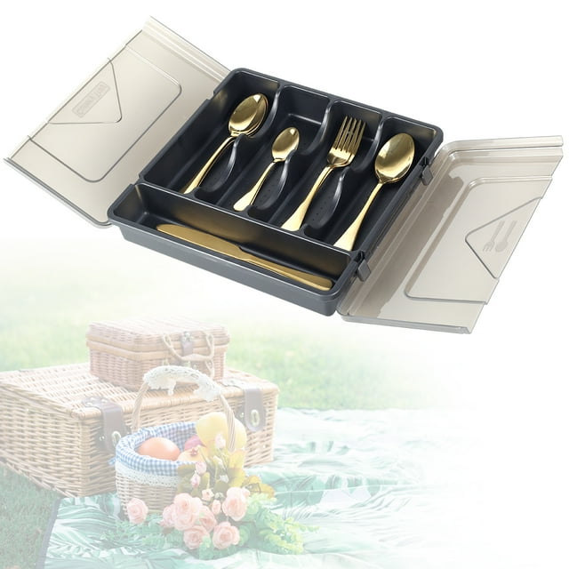 Plastic Cutlery Tray for Kitchen Drawers Portable Cutlery Holder with Transparent Lid Sealed