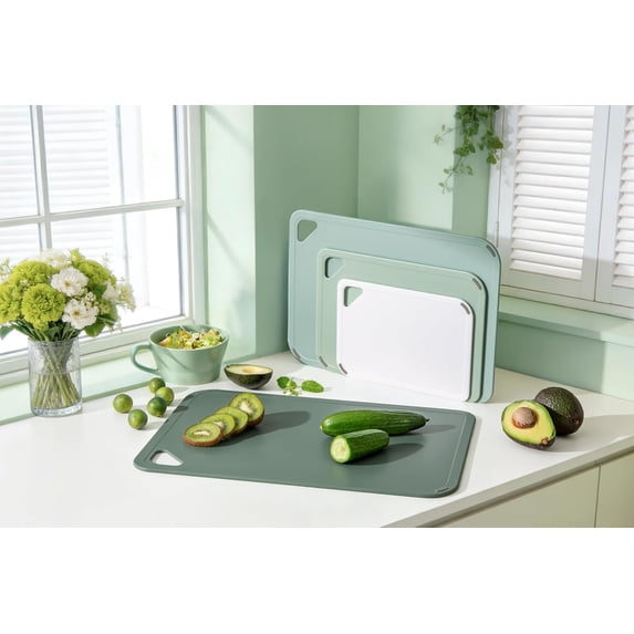 Plastic Cutting Board Set, Sage Green, 4-Piece Extra Large Non-Slip ...