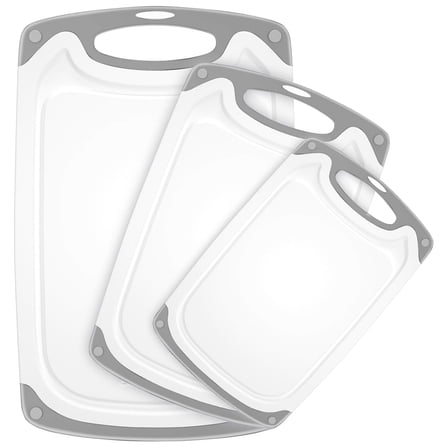 Plastic Cutting Boards, 3-Piece Large Cutting Board Set Dishwasher Safe Cutting Board for Kitchen with Non-slip Feet and Juice Grooves, Gray