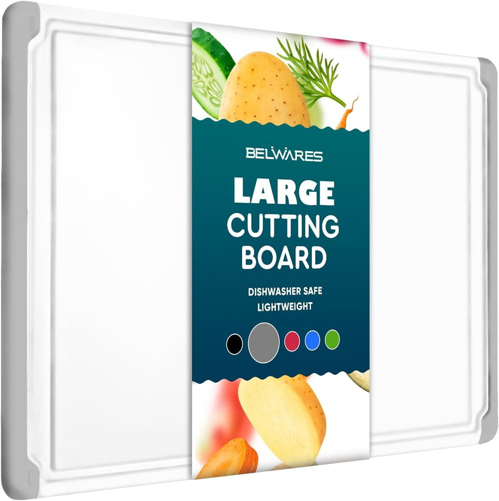 Large Gray Plastic Cutting Board with Juice Grooves