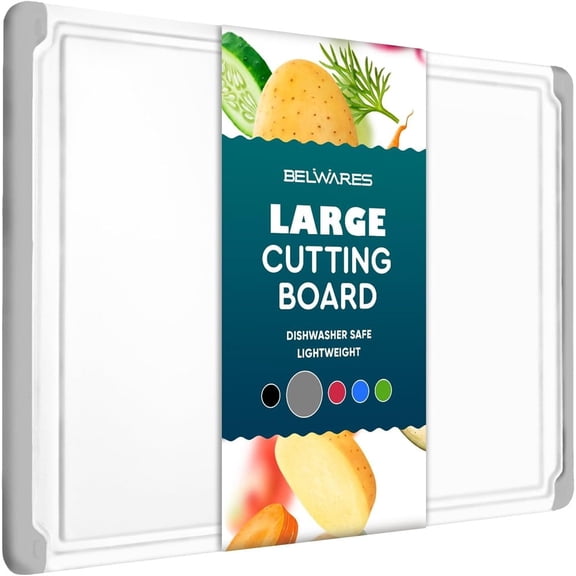 Plastic Cutting Boards for Kitchen - Large 18 x 12 Inch Rubber Cutting Board with Juice Grooves, Non-Slip, Dishwasher Safe Cutting Boards - Thick, Durable Carving and Cutting Board for Meat