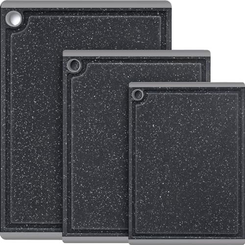 Plastic Cutting Boards for Kitchen, 3-Piece Large Cutting Board Set Dishwasher Safe Chopping Boards with Non-slip Feet and Juice Grooves, Light Gray