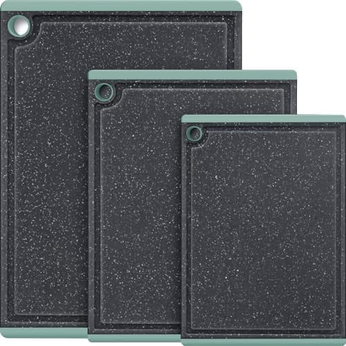 Plastic Cutting Boards for Kitchen, 3-Piece Large Cutting Board Set Dishwasher Safe Chopping Boards with Non-slip Feet and Juice Grooves, Turquoise,