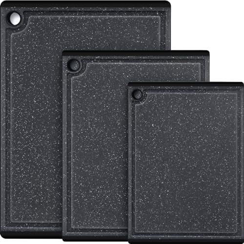 Plastic Cutting Boards for Kitchen, 3-Piece Large Cutting Board Set Dishwasher Safe Chopping Boards with Non-slip Feet and Juice Grooves,